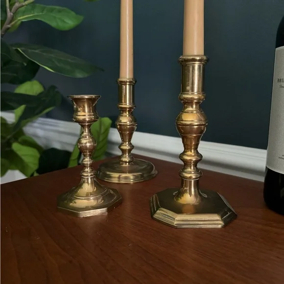 3 brass candleholders Accents